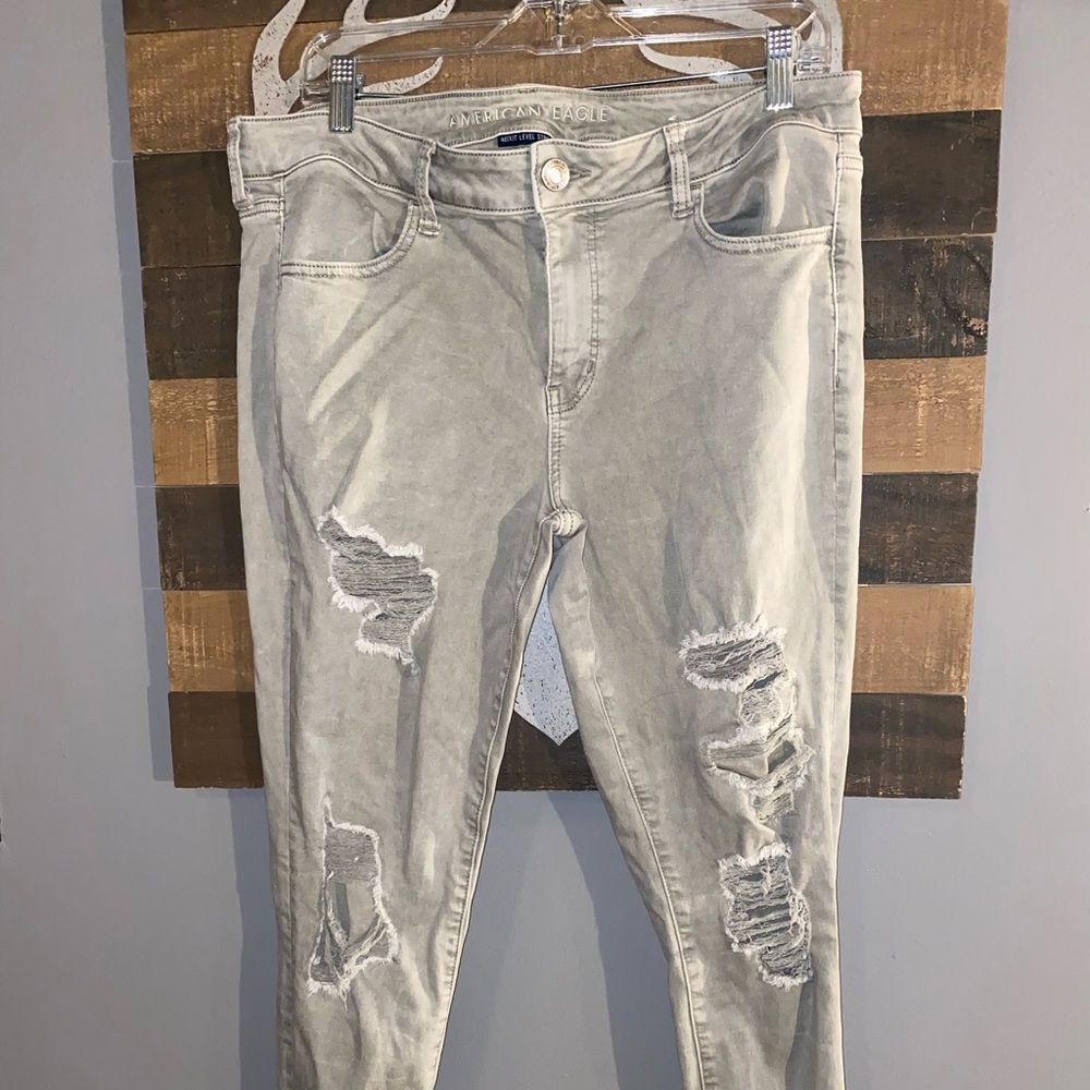 Army Green Distressed American Eagle Jeggings